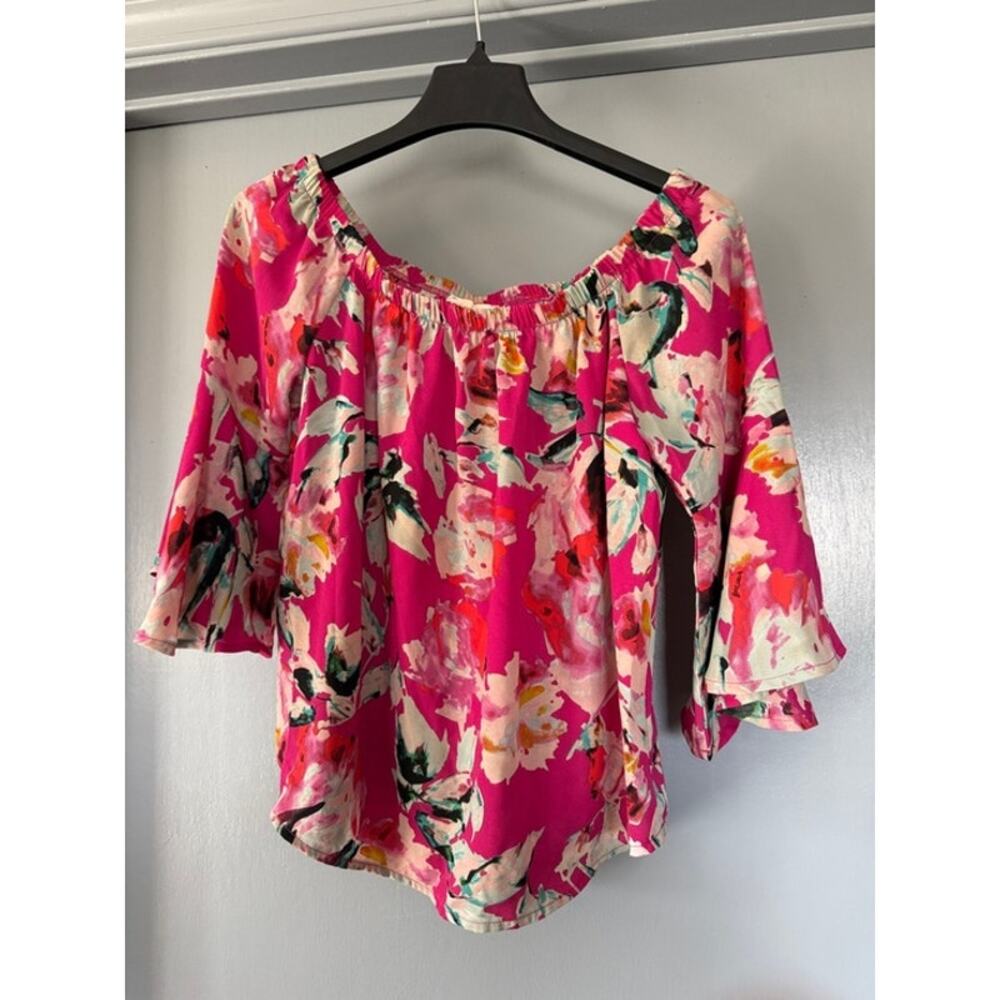 Eight Sixty Pink Floral Pullover Top 3/4 Flared Sleeves Cottagecore Prairie sz S